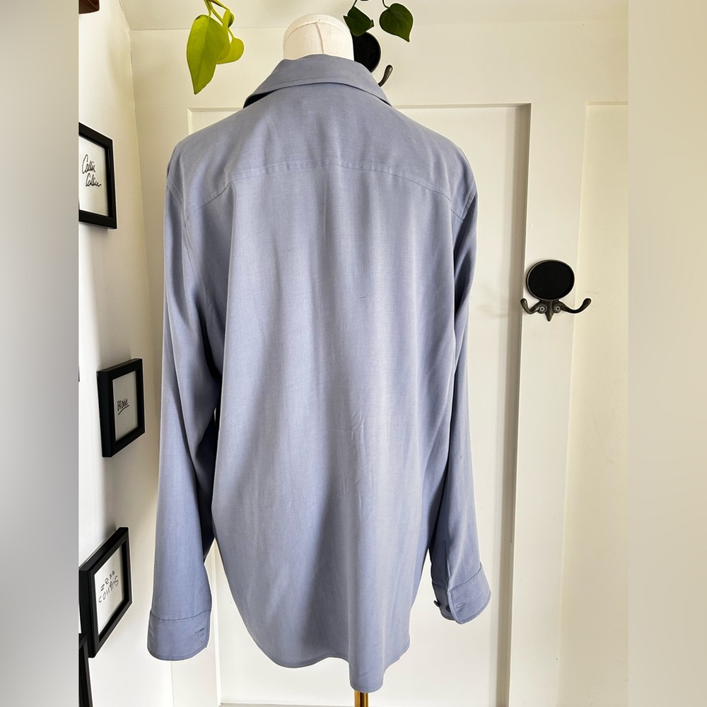 Silk Button Down Blouse Soft Blue French Minimal Classic - Picture 6 of 7